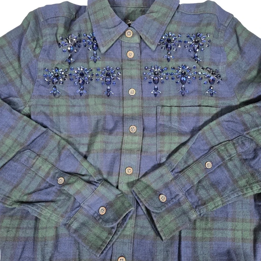 J. Crew Embellished shrunken button-up shirt tartan brushed cotton oxford 4 NWT‎